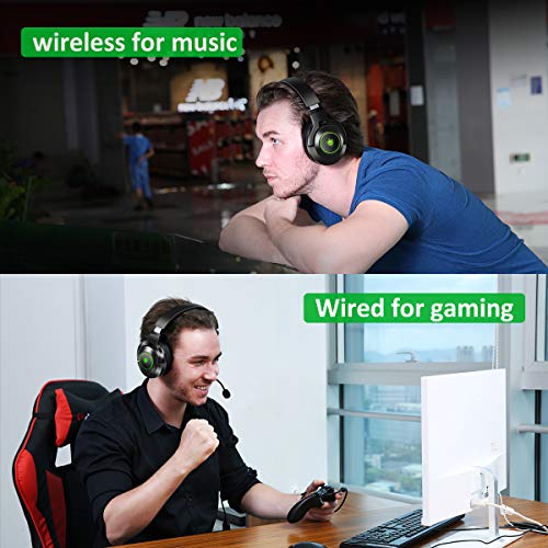 PHOINIKAS Cuffie Gaming PS4, Cuffie da Gioco con Microfono per Xbox One, PC, Nintendo Switch, Cuffie Wireless Bluetooth con surround 7.1 per bassi, Ruotabile Ear Cups, Luce LED - Verde