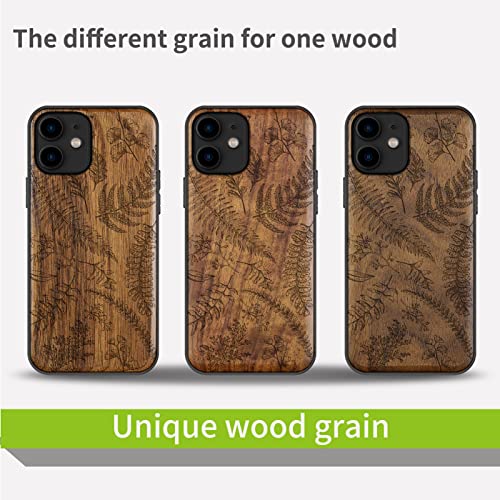 Carveit Wood Case For Iphone 11 Case [Natural Wood & Black Soft Tpu] Shockproof Protective Cover Unique Wooden Phone Case Compatible With Iphone 11 (Fern Leaves & Herbs-Walnut) #TOP6