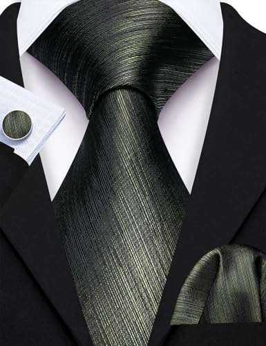 Image of Barry.Wang Striped Men Ties Set Silk Necktie Handkerchief Cufflinks
