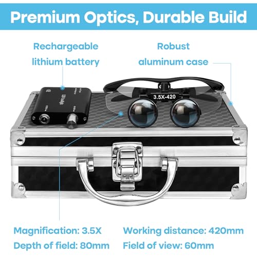 Buifac 3.5 X 420Mm Binocular Loupes Magnifier Glasses With Led Head Light+Aluminum Box Silver thumb #5