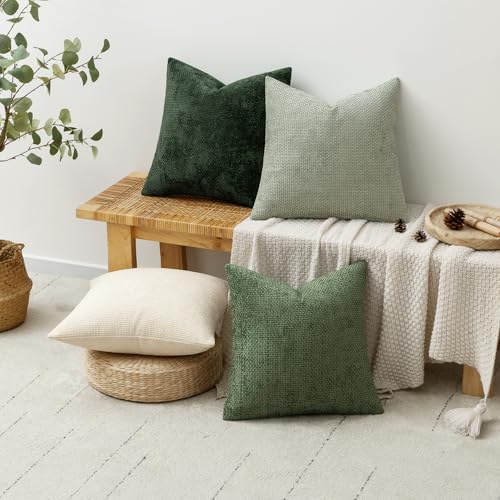 Image of MIULEE Pack of 4 Couch Throw Pillow Covers 22x22 Inch Neutral Green Soft Decorative Chenille Pillow Covers Farmhouse Accent Cushion Covers for Boho Spring Home Decor Sofa Bedroom Living Room