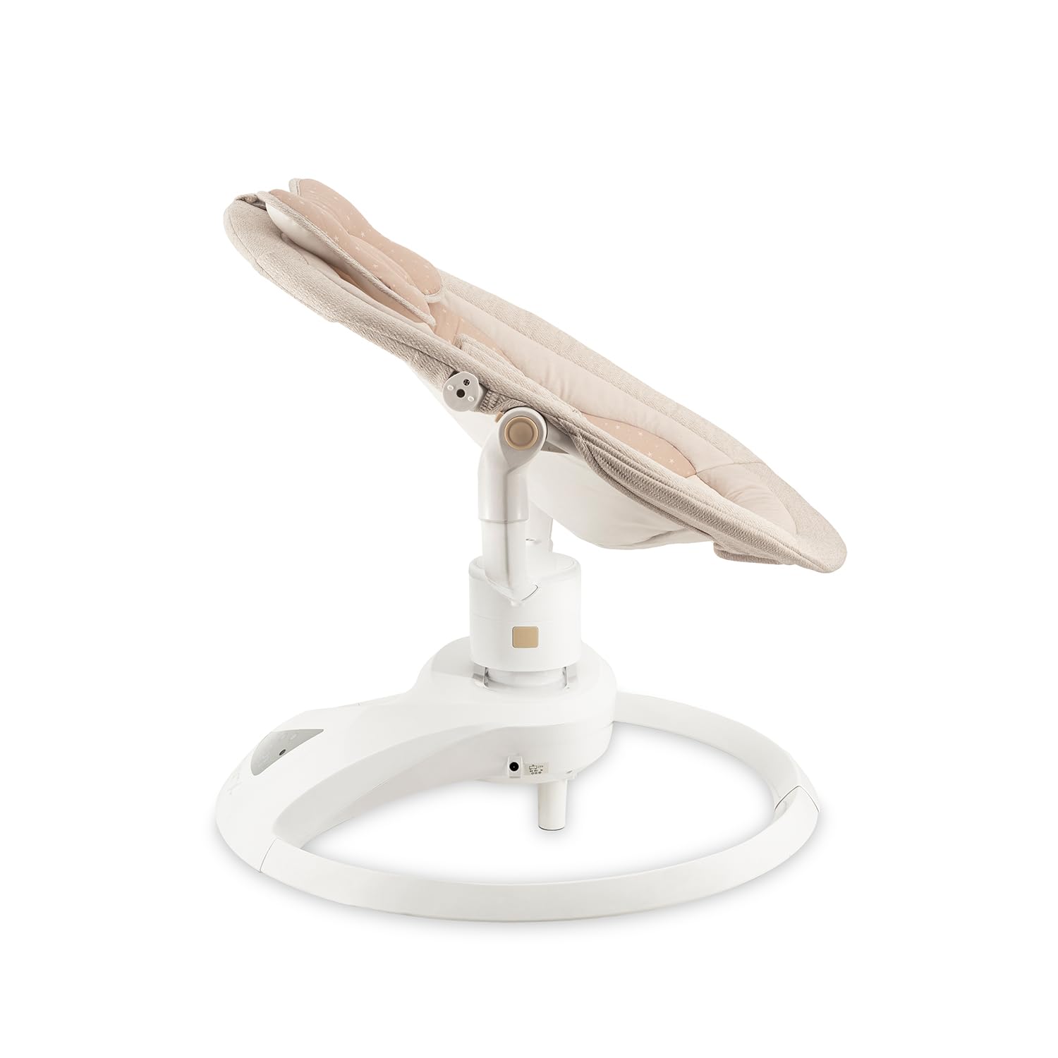 Balancelle MoMi Pearl 9 kg, siège 360°, LED, Bluetooth, télécommande, piles ou secteur, câble USB, harnais 5 points, arche avec jouets
