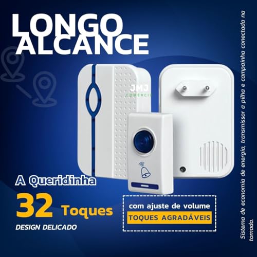 Campainha Digital Sem Fio Bivolt Com Pilha Alcance 10 Metros 32 Toques Premium JMJ Comércio (Modelo