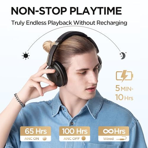 Image of 1MORE SonoFlow Pro HQ51 Active Noise Cancelling Headphones, -45dB QuietMax ANC, 40mm DLC Driver, Hi-Res Wireless /Wired, 65H Long ANC Playtime, LDAC Bluetooth, Comfort Soft Over-Ear Headphones with Mic