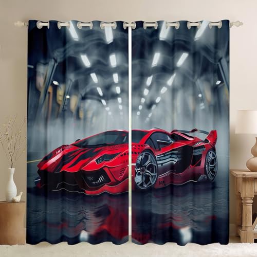 Erosebridal Teen Boys Race Car Window Curtain, Red Sports Car Pattern Curtains, Extreme Sport Theme Window Drapes Fashion Window Treatment for Bedroom and Sliding Glass Door, Fashion Decor 42