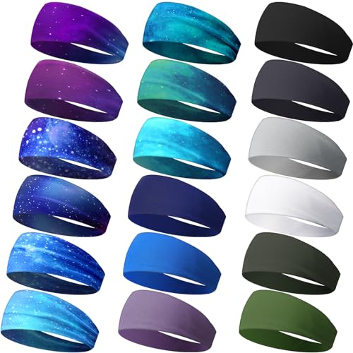 Image of 18 Pcs Sports Sweatbands for Men Women Camo Headbands Workout Non Slip Headbands Breathable Head Band Fitness Stretchy Unisex Hairband for Yoga Running Cycling Ball