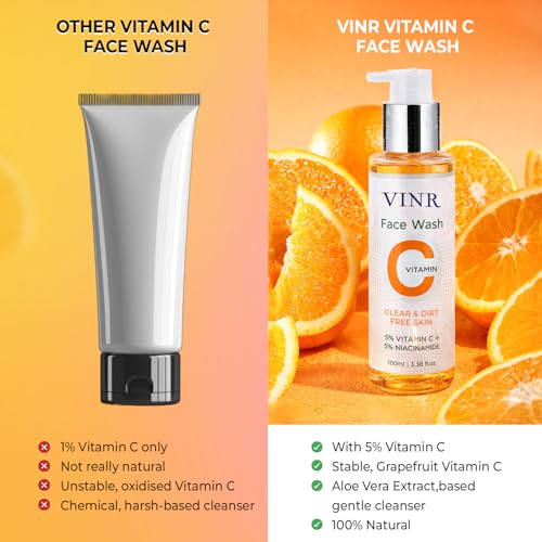 Image of VINR 5% VITAMIN C + E Super Bright Gel FACE WASH For Glowing And Brightening Skin | INFUSED WITH VITIS VINIFERA | All Skin Types| Combination of Hyaluronic & Vitamin B3 | Face Wash For Women & Men |300 Ml (Pack of 3)