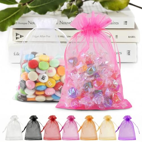 Image of ANZNKU Multicolor Organza Bags 50 Pack 5x7 in, Colorful Gift Bags Bulk for Treat Goodie Candy Soap Jewelry Pouch, Small Mesh Bag Drawstring for Wedding Birthday Party Favor Baby Shower Graduation