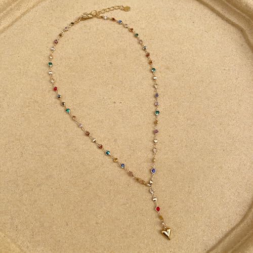 VIEKYBUTTY Colorful Heart Y Necklace for Women - Gold Plated Long Chain with Multi-Color Charms, Fashion Heart Charm Pendant Jewelry for Daily & Party Wear by VIEKYBUTTY - Used condition - Image 8