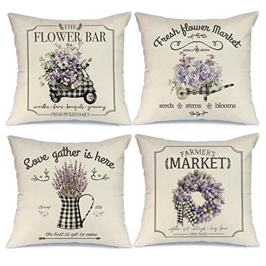 AENEY Spring Decor Pillow Covers 18x18 Set of 4 Farmhouse Spring Decorations for Home Black White Buffalo Plaid Spring Wreath Flowers Spring Pillows Decorative Spring Throw Pillows A330-18