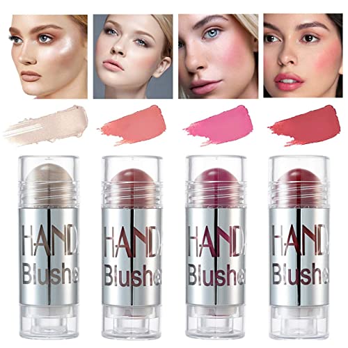 Barra de rubor facial de 4 colores, barra de rubor resaltado mate, barra correctora de contorno, barra de crema de rubor natural de larga duración para mejillas, ojos y labios (A)