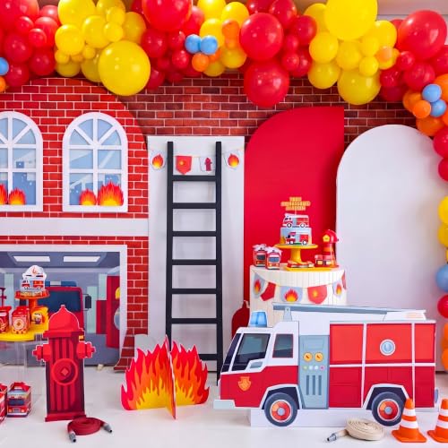 Image of 3 Pcs Firetruck Birthday Party Decorations Set, Fire Truck Fire Hydrant 3D Flame Cardboard Cutouts with Sturdy Bases for Firefighter Rescue Themed Party Baby Shower Backdrop