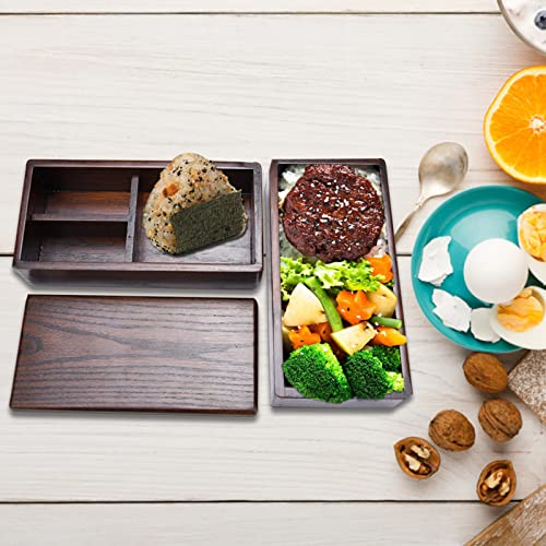 Caja de madera rectangular doble capa vajilla saludable de mesa 7