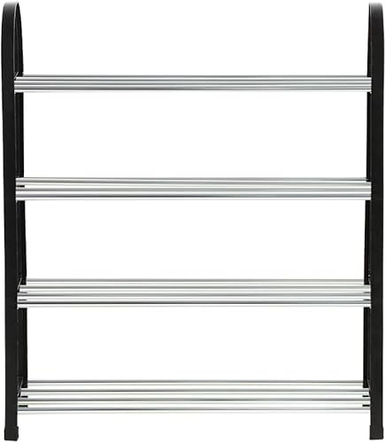 Miniatura 1 de Zapateros de 4 niveles, estante de zapatos de pie, estante de plástico de aluminio, organizador de zapatos delgado de gran capacidad