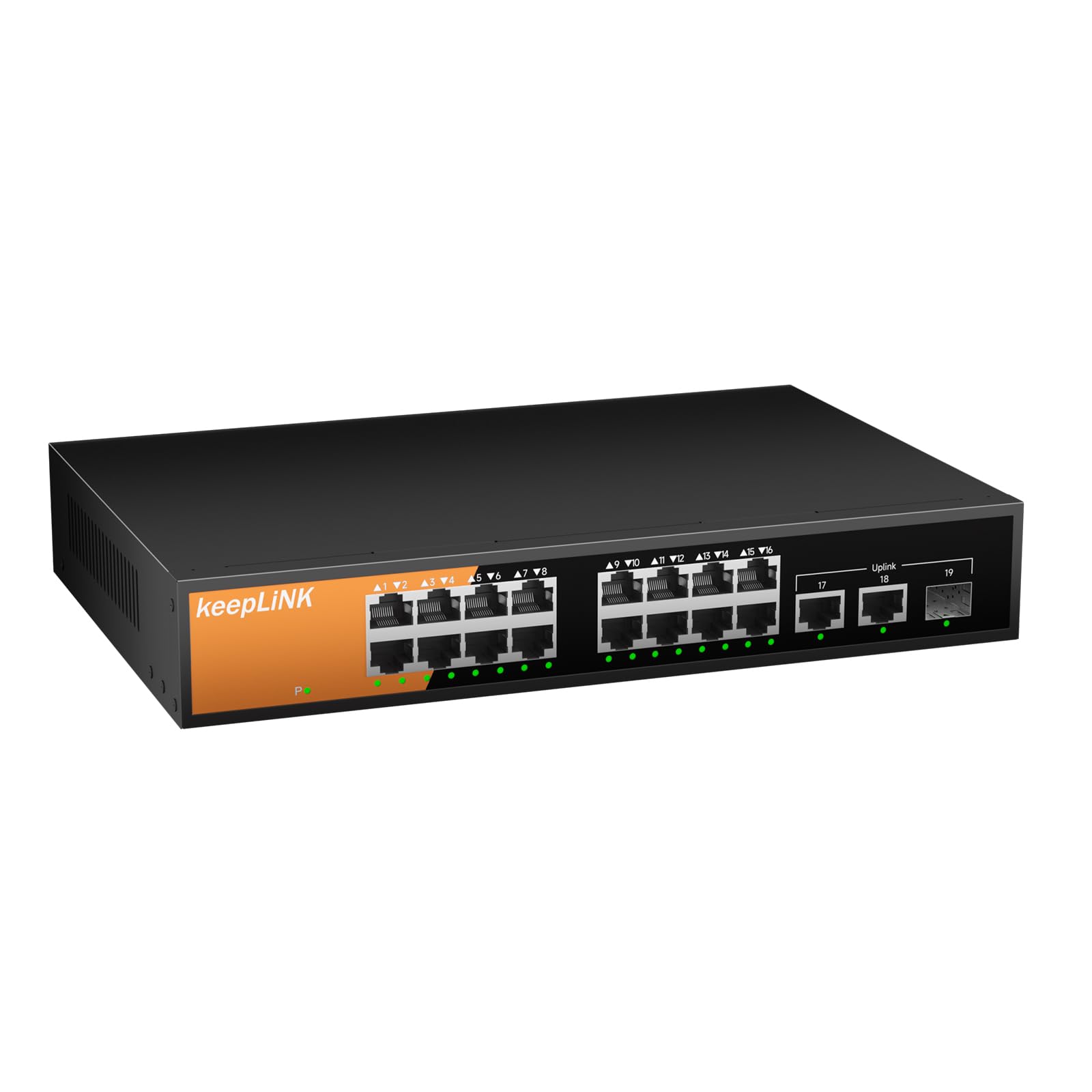 Commutateur Gigabit PoE non-géré à 16 ports, 16 ports PoE+ à 240W, 2 ports de liaison montante Gigabit et 1 emplacement SFP, conforme 802.3 at/af, sans ventilateur et boîtier métallique, pour