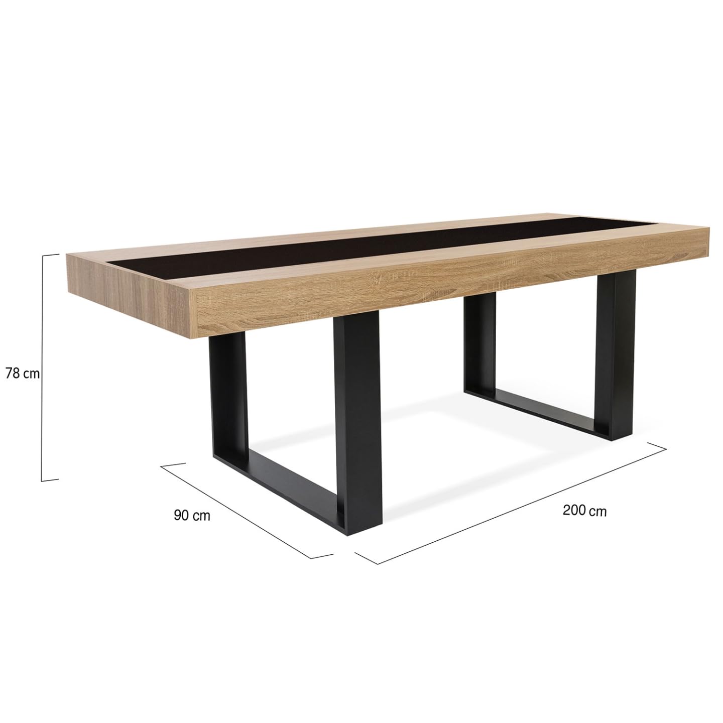 IDMarket - Table à Manger Rectangle Phoenix 8 Personnes Bois et Noir Bande Centrale Noire 200 cm