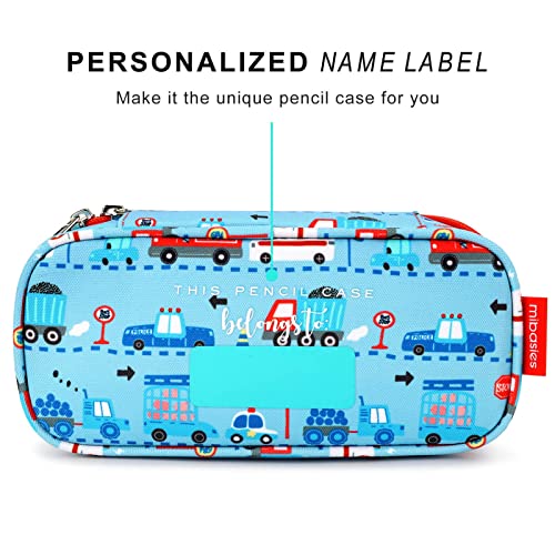 Image of mibasies Boys Pencil Case for Kids, Multi-Slot Pencil Pouch, Car Blue