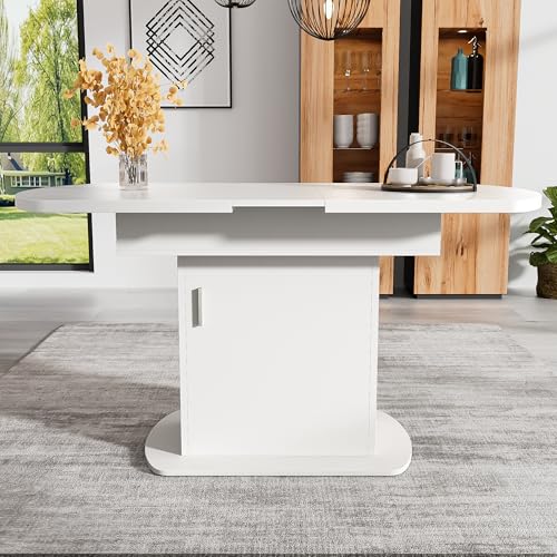 Table ovale extensible 110/130 cm blanche réglant le désordre via son rangement de salon