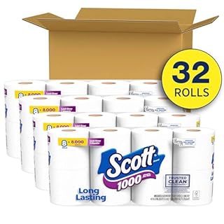 Scott 1000 Trusted Clean Toilet Paper, 32 Rolls, Septic-Safe, 1-Ply Toilet Tissue