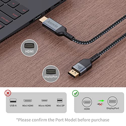 Answin Hdmi To Displayport Cable, 4K 6Ft Hdmi To Displayport Cord Hdmi In To Dp Cable Out For Xbox One/360/Ps4/Ps5/Mac Mini, Pc To Monitor #TOP4