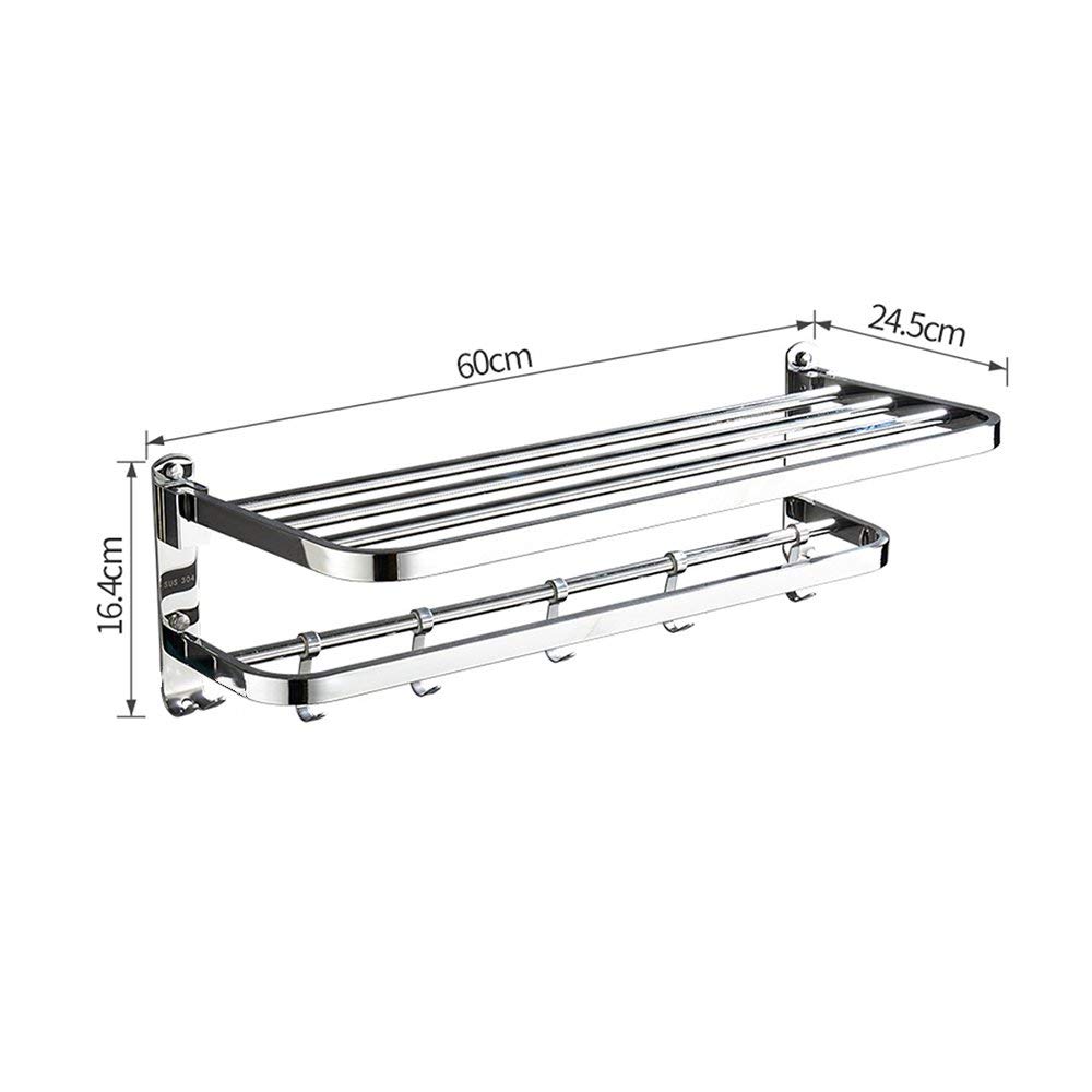 Estante de toalla inoxidable con repisa doble para organizar el baño