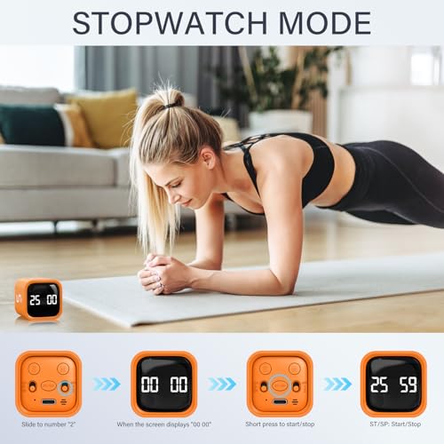 Image of Rotating Pomodoro Timer 5, 25, 10 50 Minutes Preset, Desk Productivity Flip Timer, ADHD Tool Cube Countdown Stopwatch, Vibration /High /Low Volume /Custom Modes, for Work, Study, Back to School, Orange