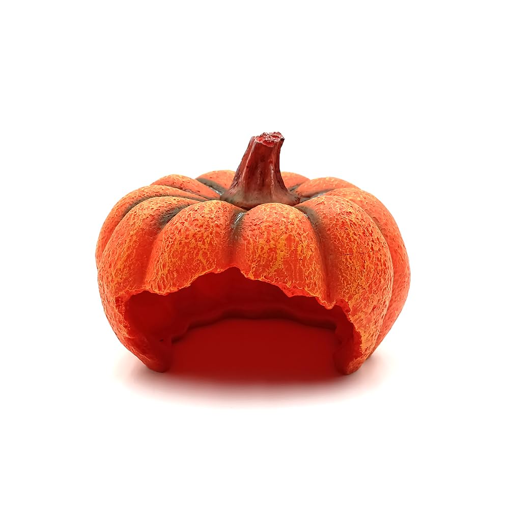 Shelltech Reptile Hideout Resin Aquarium Decoration Pumpkin House for Small Fish,Shrimps,Frogs,Gecko, Spider (Mini Pumpkin)