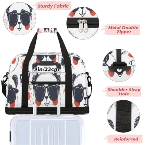 Travel Duffel Bags Cute Animal Panda Foldable Weekender Bags for Women with Shoes Compartment Waterproof & Tear Resistant Carry on Overnight Luggage Duffel Bag Shoulder Sports Tote Bag,B-520 5