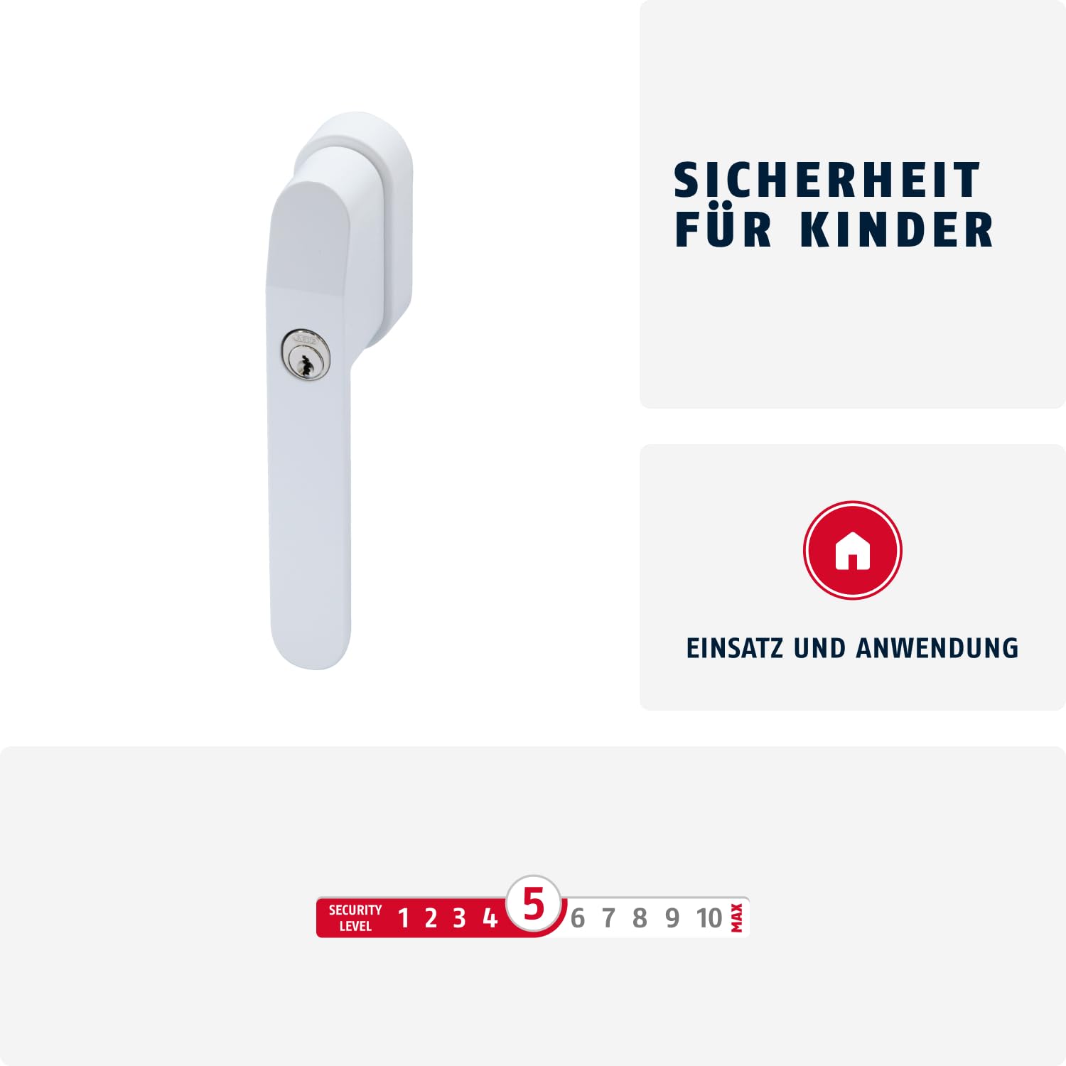 ABUS Tirador de ventana con cerradura FG400 – Cilindro de presión y llave – Seguridad infantil y antirrobos – Ajuste universal – AL0089 – Nivel de seguridad 5 – Blanco