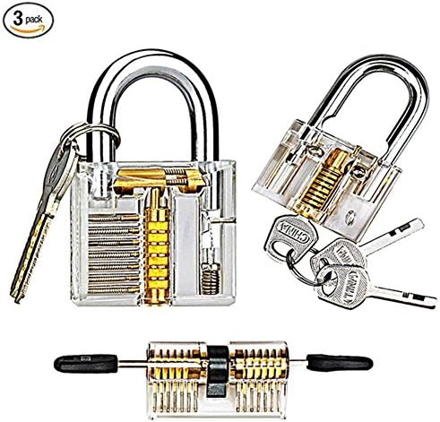 Wgwioo Practice Lock Set, Transparent Cutaway Crystal Clear Locks,Tools For Locksmith Beginner (3Pcs)