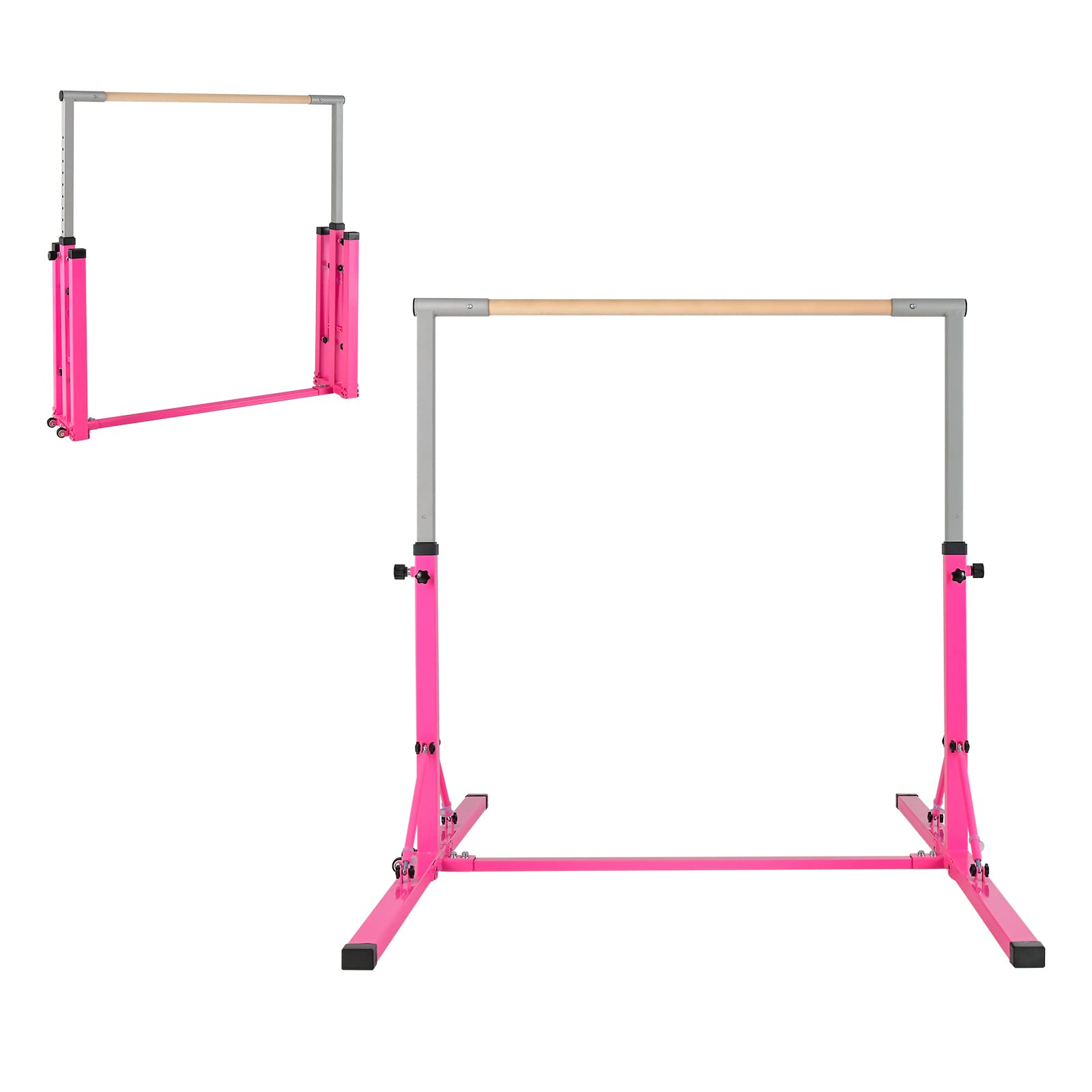 KOMFOTTEU Barra de Gimnasia para Niños, Barra Horizontal con Altura Ajustable de 13 Niveles, Barra de Entrenamiento de Metal y Madera, Equipo de Gimnasia con Carga de 100 kg