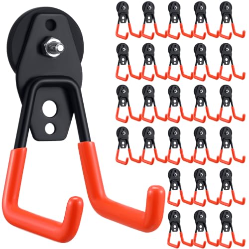 Image of Landhoow 26 Pcs Large Magnetic Hooks Heavy Duty Garage Magnet Hooks Strong Storage Utility Magnetic Hangers with Anti Slip Rubber Coating for Indoor and Outdoor Hanging (Orange)
