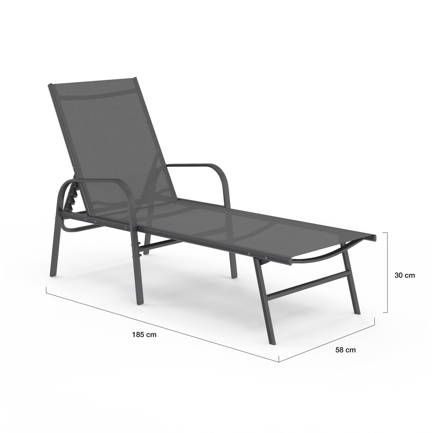 IDMarket Fiyi - Juego de 2 tumbonas de jardín reclinables de acero gris antracita y lona gris