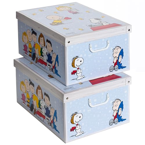 Lavatelli Set 2 pezzi Scatole armadio in cartone, organizer per vestiti e biancheria, per cambio stagione, Peanuts 49x40xh24 cm