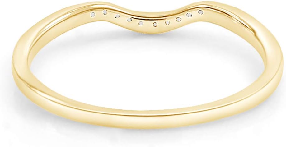 AFFY Round Cut White Cubic Zirconia Curved Wedding Band Ring in 14k Gold Over Sterling Silver