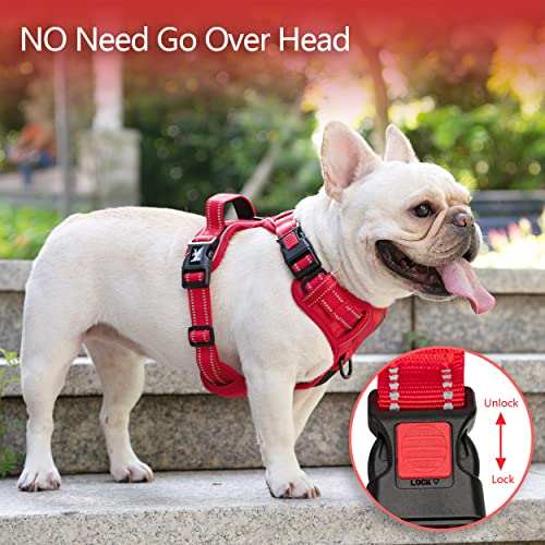 Image of PoyPet No Pull Dog Harness, No Choke Reflective Dog Vest, Adjustable Pet Harnesses with Easy Control Padded Handle for Small Medium Large Dogs(Red Matching Trim,XS)