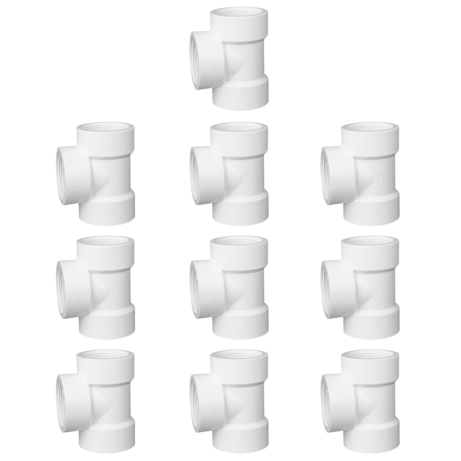 10 PACK 1/2" PVC Female Thread Adapter Tee Coupling for PVC PIPE Pressure Fittings Connector White (1/2 Inch)