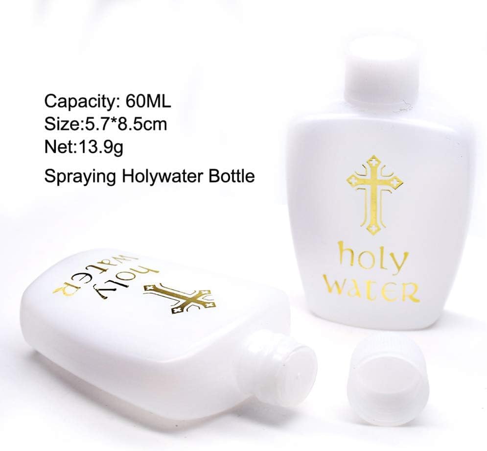 40 Pcs 2 Oz Catholic Christian Holy Water Bottles Empty Gold Cross Holds Container 60ml Plastic Reusable Bottle Set for Home Kitchen Baptism Religious Church Party Decorative Accessories