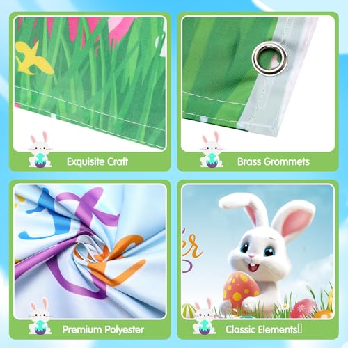 Ganeen Happy Easter Flag with Rope 3 x 5 ft Easter Rabbit Flag Double Sided Spring Bunny Flag with Grommets Eggs Garden House Flag Banner Backdrop for Spring Photo Backdrop Indoor Outdoor Gifts by Ganeen - Image 3
