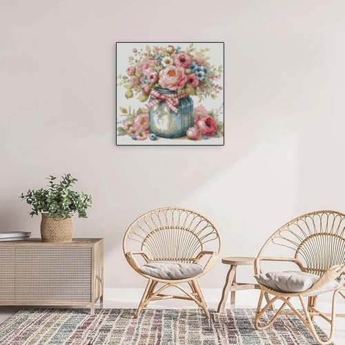 Image of MYBISYMQQ Stamped Cross Stitch Kits - Flower Embroidery Starter Kit for Adult Beginners, Cross Stitch Kits Embroidery Kit Arts and Crafts for Beginners,Crafts for Home Wall Decor 13.7x13.7 inches