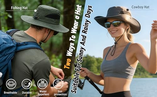 ZOORON Sun Hats for Men Women, Wide Brim Safari Hats UV Protection UPF50+ Waterproof Boonie Hats for Fishing Hiking Camping (1Pack-Army Green) - image 2