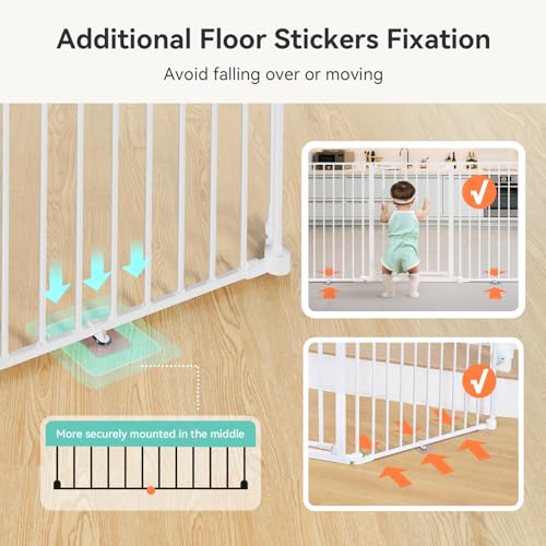 Image of COMOMY 80 inch Extra Wide Baby Gate, Dog Gate for House Stairs Doorways Fireplace, Auto Close Pet Gate with Door Walk Through, 3 Metal Panels, Hardware Mounted Baby Fence Indoor Outdoor(30 inch Tall, White)