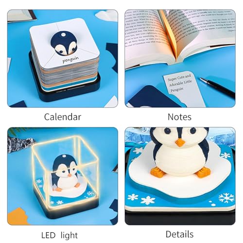 Image of 3D Time Piece Calendar 2025 DIY Calendar 3D Art Calendar 2025 Timepiece Calendar Earth 3D Memo Pad Paper Carving Art With LED Lights for Desktop Decor (penguin)