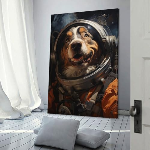 Chien dans l'espace toile POLIUAWS, idée cadeau décoration murale chambre ado et salon