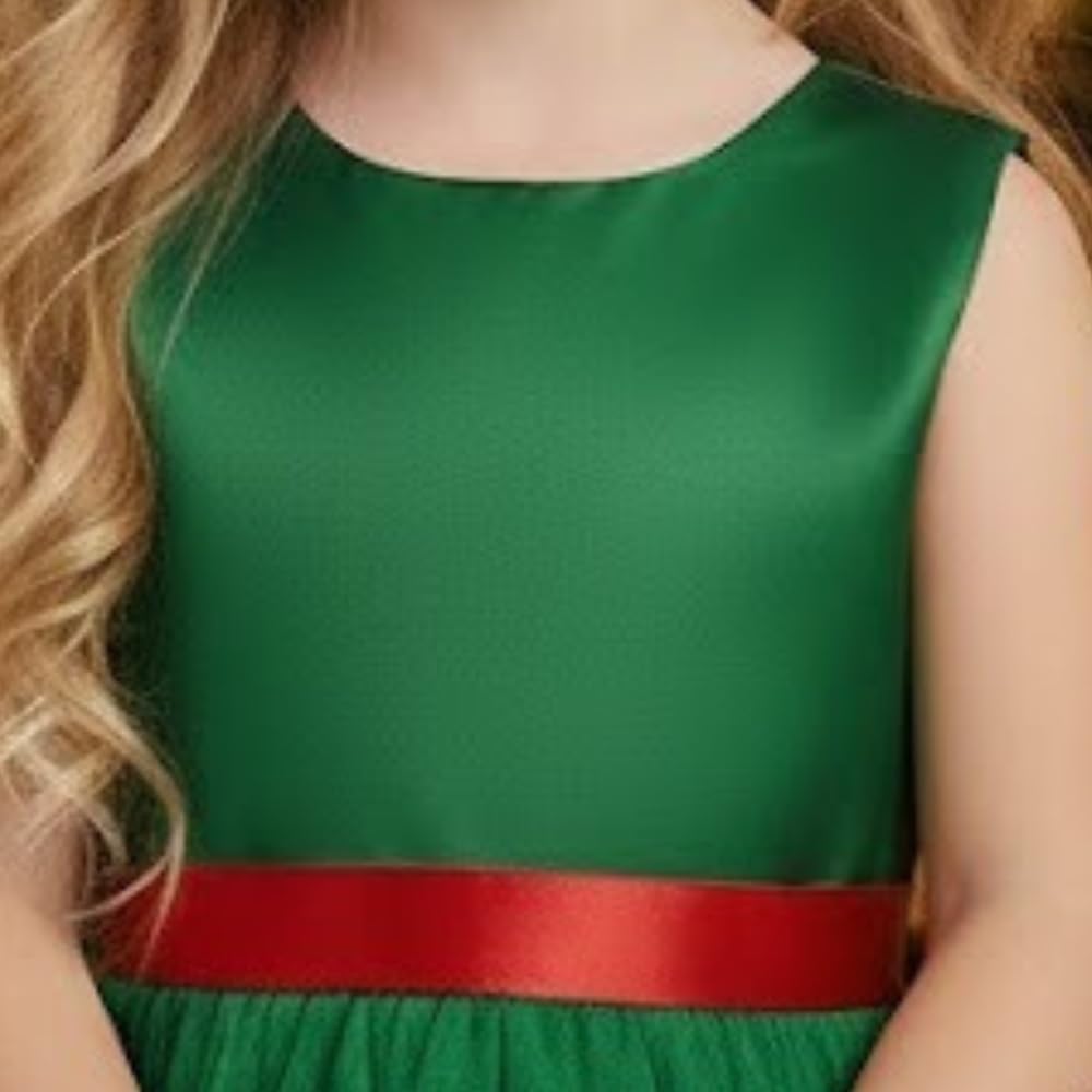 A.T.U.N. (ALL THINGS UBER NICE) Elegante vestido de fiesta de Navidad para niña, sin mangas, con cintura de satén, falda de tul, vestido de fiesta