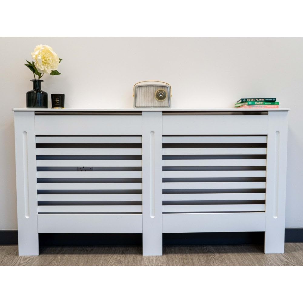 Airwave White Radiator Cover Horizontal Line Style Painted Mdf Radiator Heating Cover (Large)