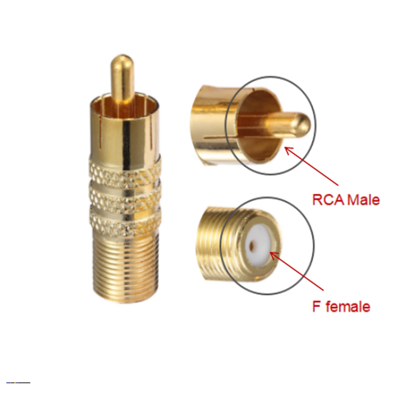 Adattatore F femmina a RCA maschio, connettore cavo coassiale in rame placcato oro 75 ohm per TV via cavo, TV satellitare, TV, modem, subwoofer, apparecchiature audio e video, confezione da 2