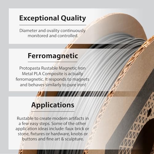 Image of Protopasta Ferromagnetic Iron PLA 3D Printer Filament | ProtoPlant Metal-Filled PLA Plastic Printer Filament with 45% Iron | Patina Friendly Metal Composite Filament | 2kg Metallic Spool