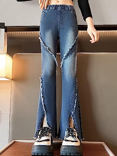 Little Big Girls Casual Flared Jeans Elastic High Waist Bell-Bottom Denim Pants Ruffled Baggy Trousers Streetwear2
