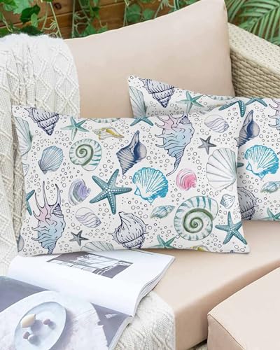 Boanket Lumbar Pillow Covers 12 x 20 Inches, Colorful Coastal Waterproof Throw Pillow Cover Set of 2, Summer Beach Nautical Bubbles Home Decorative Rectangle Cushion Covers for Patio/Tent/Couch/Garden